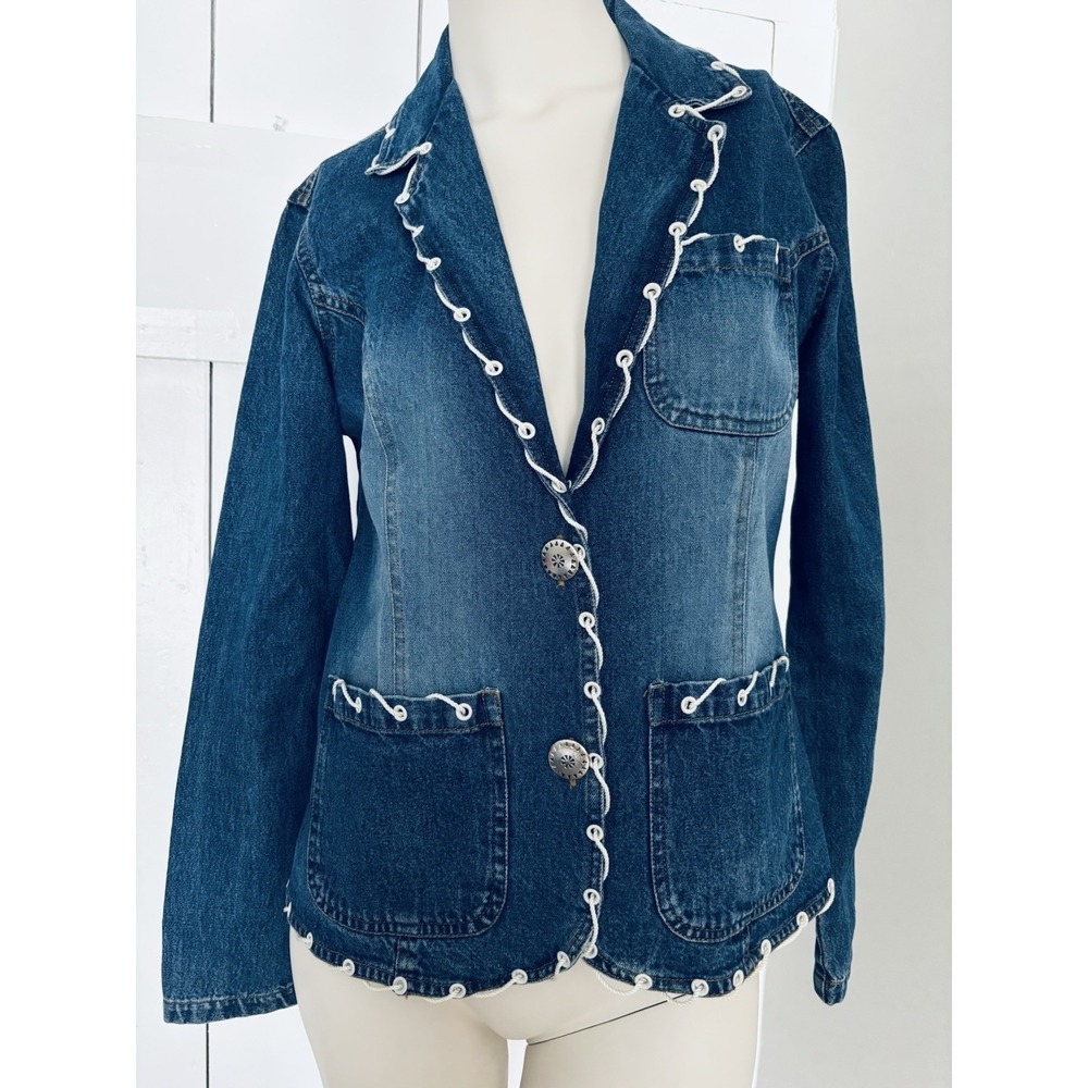 New Identity Denim Jean Jacket Coat Pockets Vintage Boho Western Retro Medium